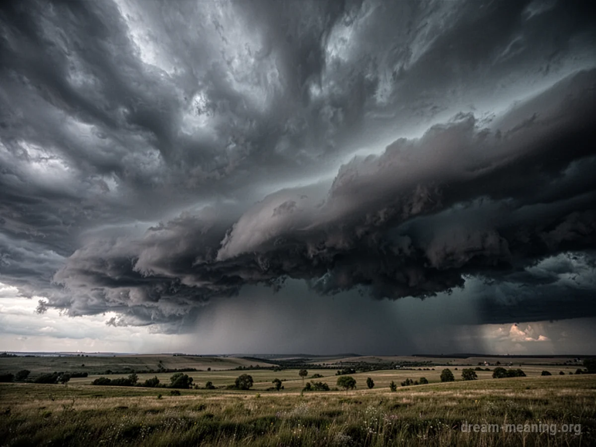 A dark, overcast sky filled with heavy clouds.