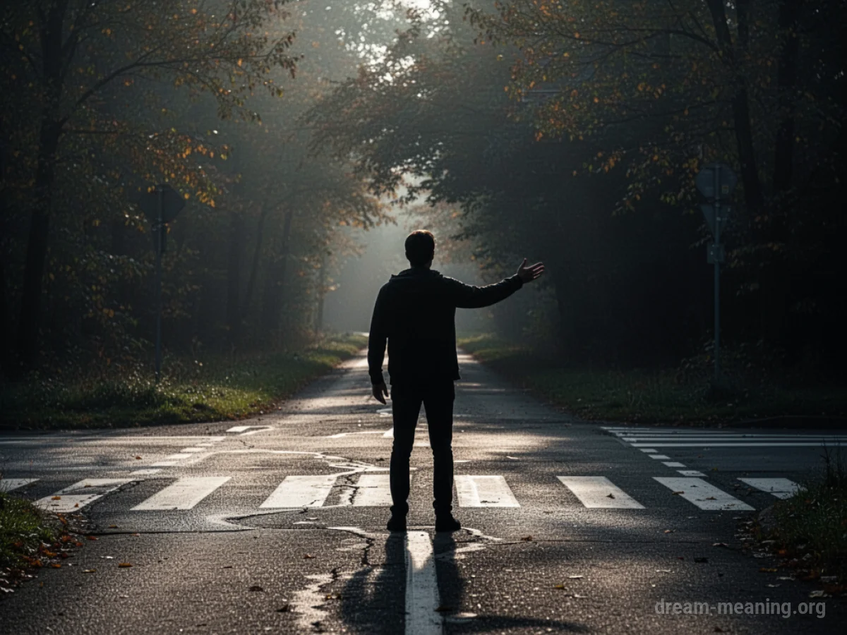 Silhouette of a person gesturing at a dark path
