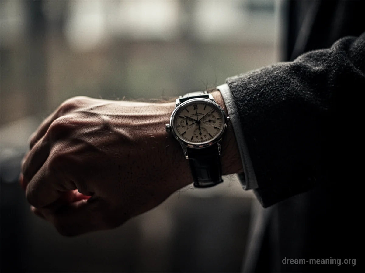 Close-up of a person's wrist wearing a wristwatch, with a blurred background.