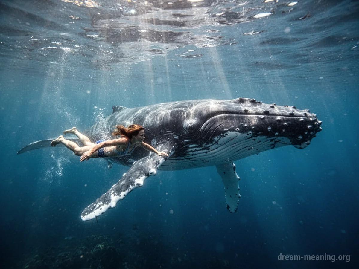 A person and a whale swimming together in the ocean.