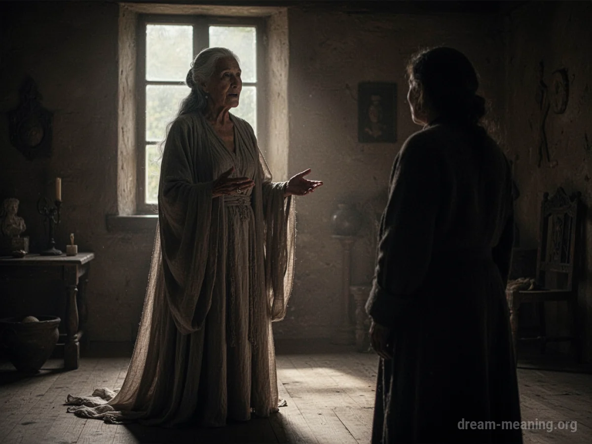 Two silhouetted figures in a dimly lit room, one appears to be speaking to the other.