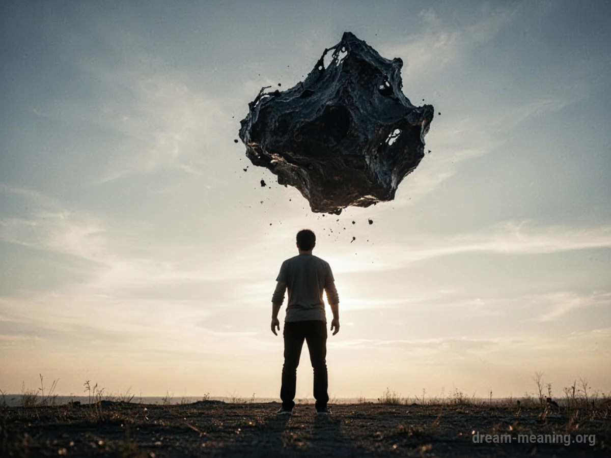 Silhouette of a person standing with arms outstretched, a dark shape falling away behind them.