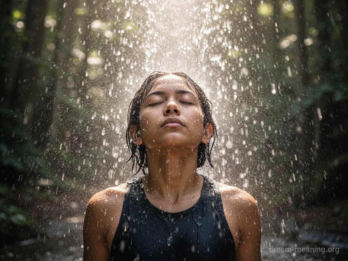 Person standing beneath a large waterfall.