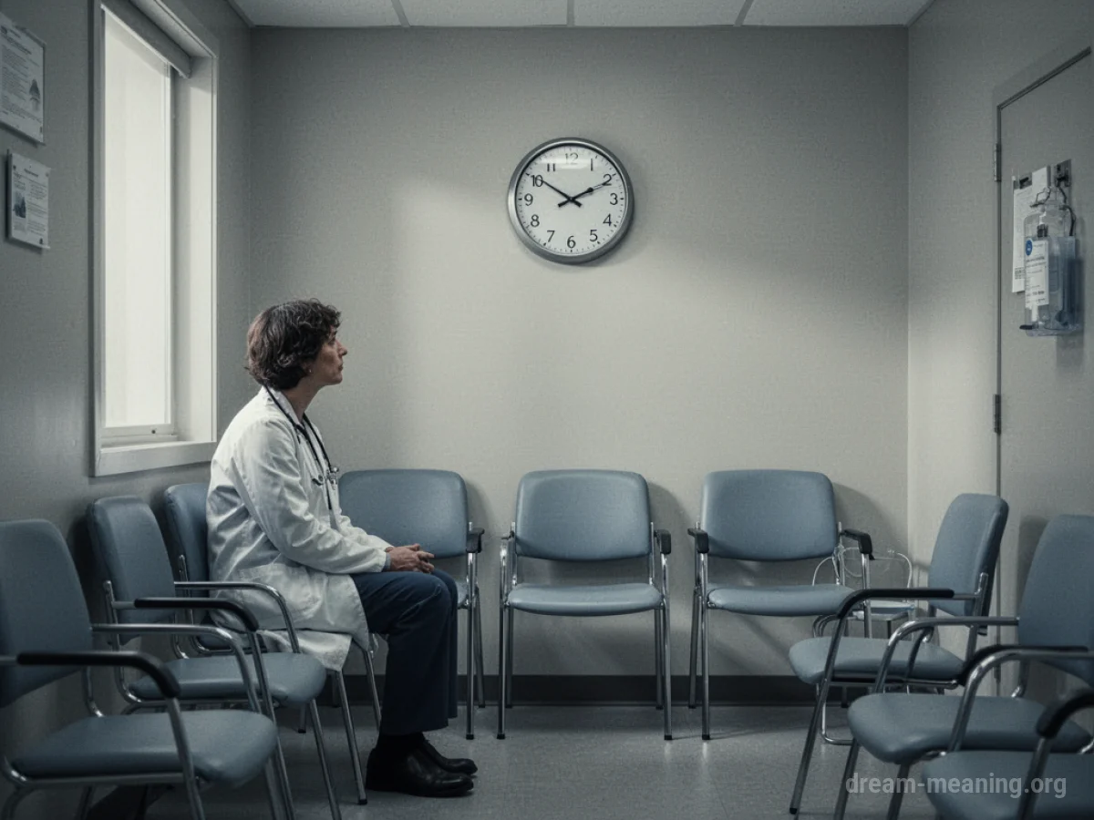 A person sits alone in a doctor's waiting room.