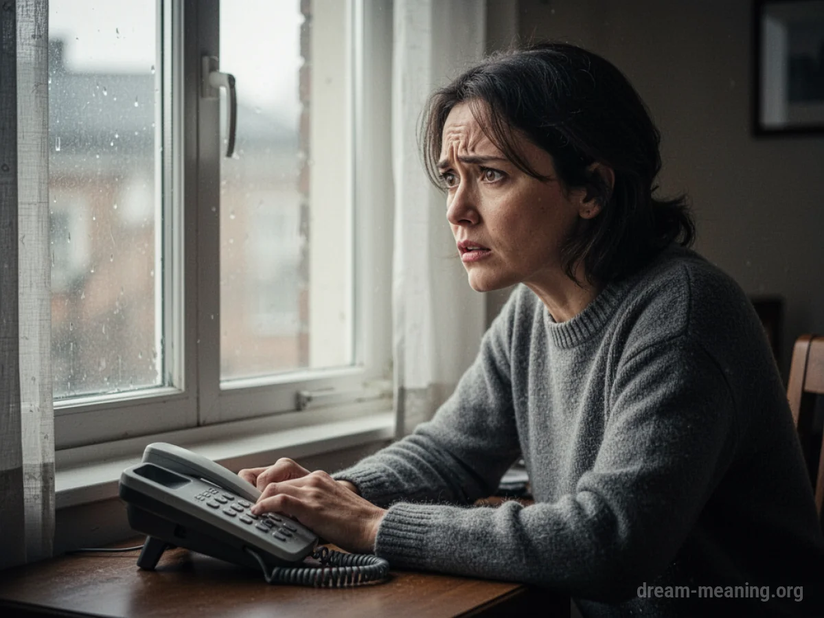 Person sitting by a telephone looking out a window.