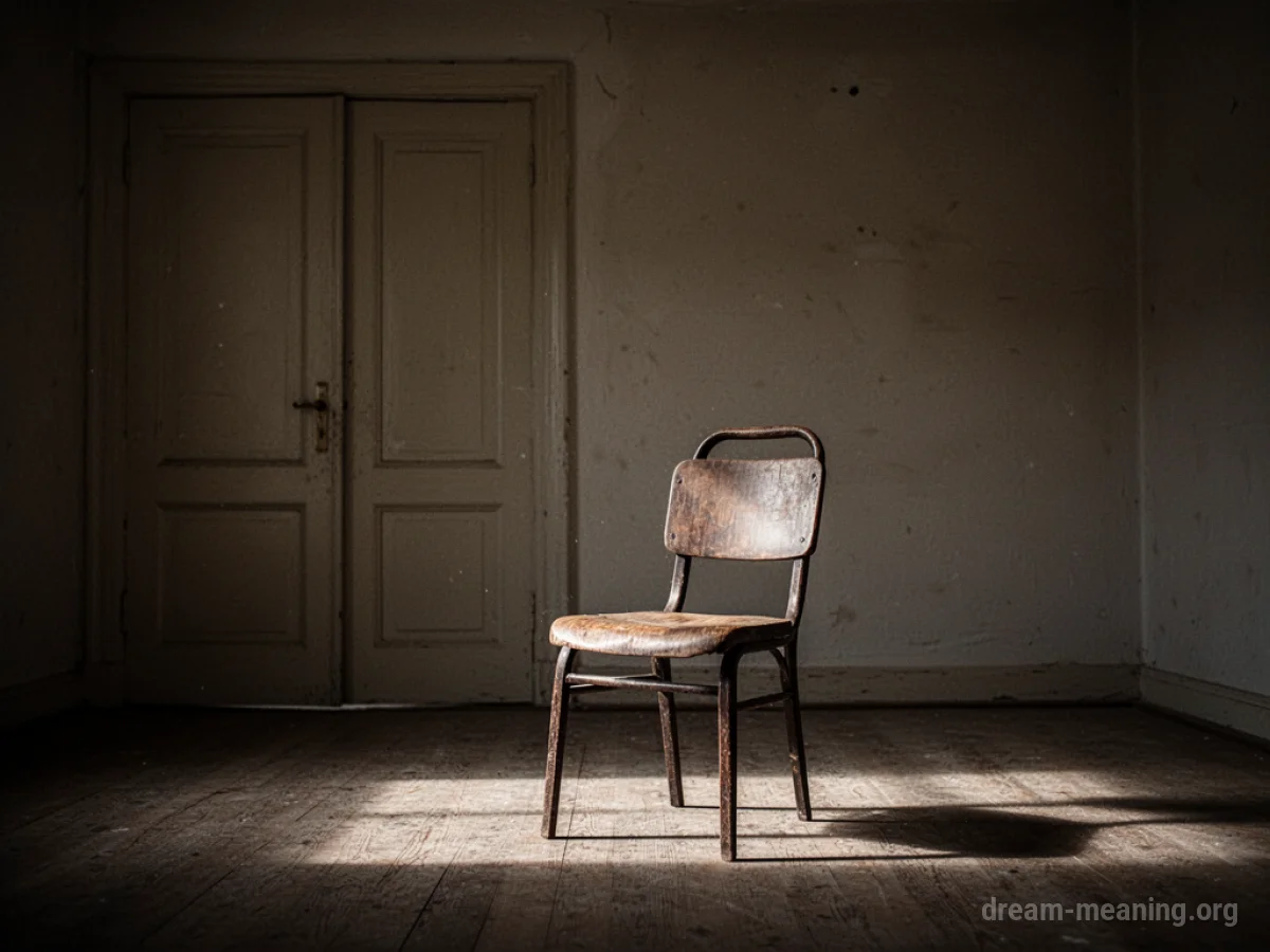 An empty chair in a sparsely furnished room.