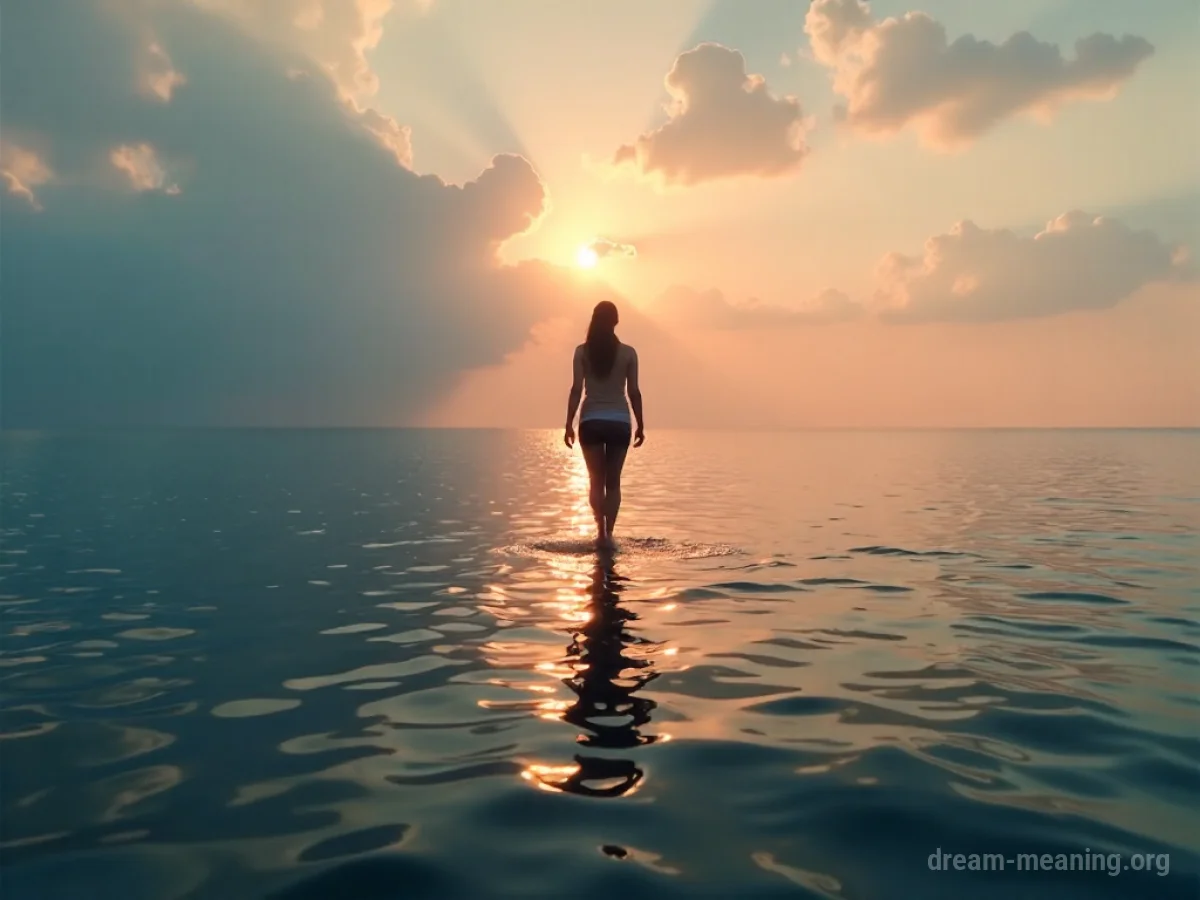 Silhouette of a person standing on the surface of water.
