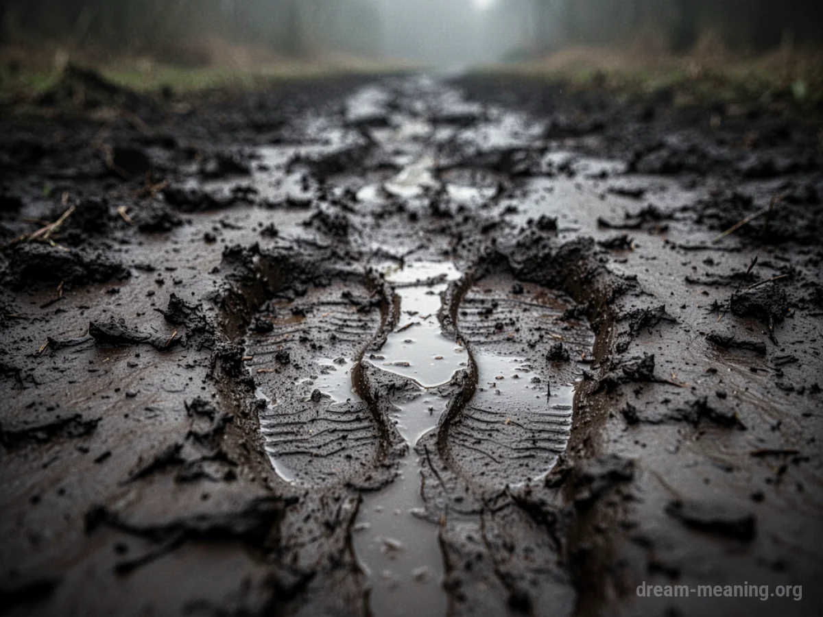 Muddy footprints on a path.