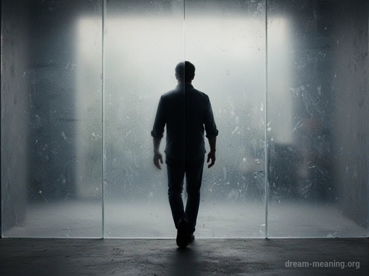 Silhouette figure moving through a spectral wall.