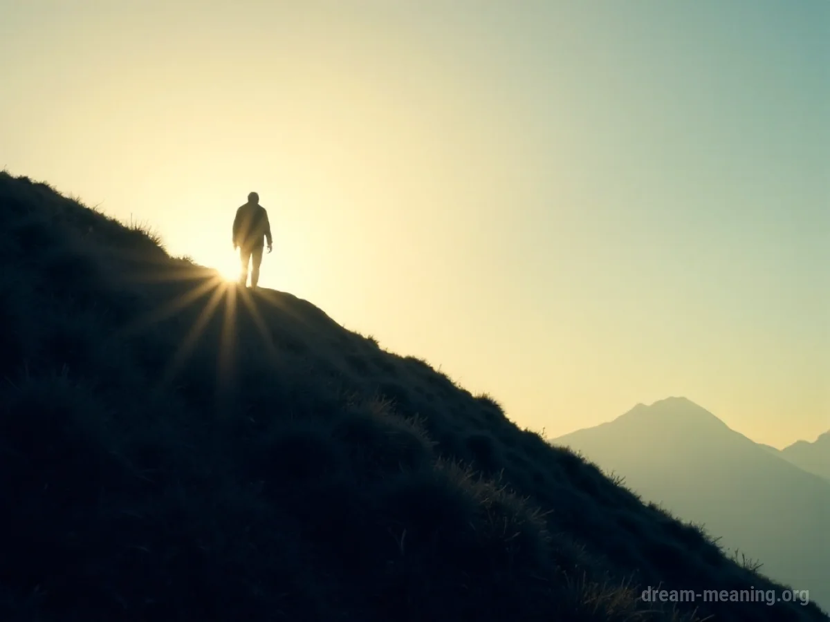 A silhouette of a person ascending a steep, rocky incline.