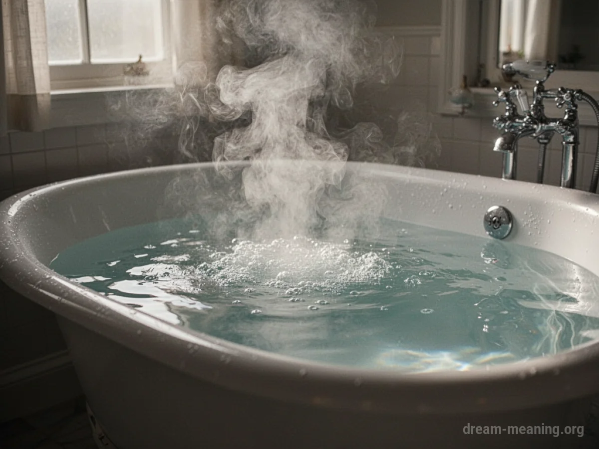 Steam gently rising from a clear bathtub filled with water.