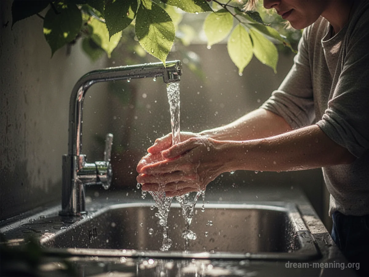 A person's hands being washed under a gentle stream of water.