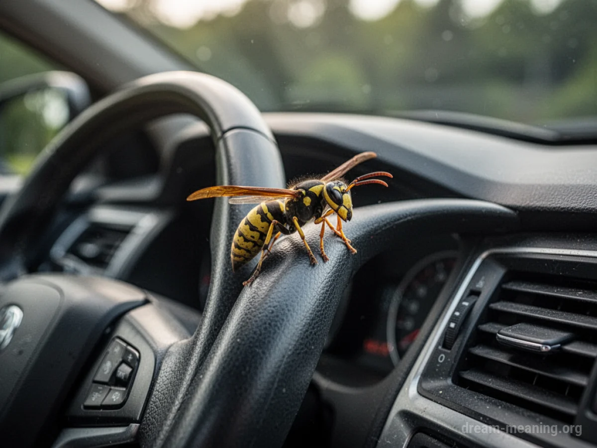 A wasp on the dashboard of a car.