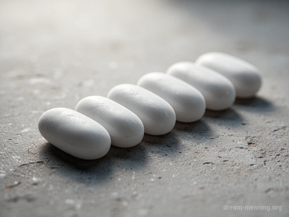 A close-up of several small, white, oval-shaped wasp eggs clustered together.