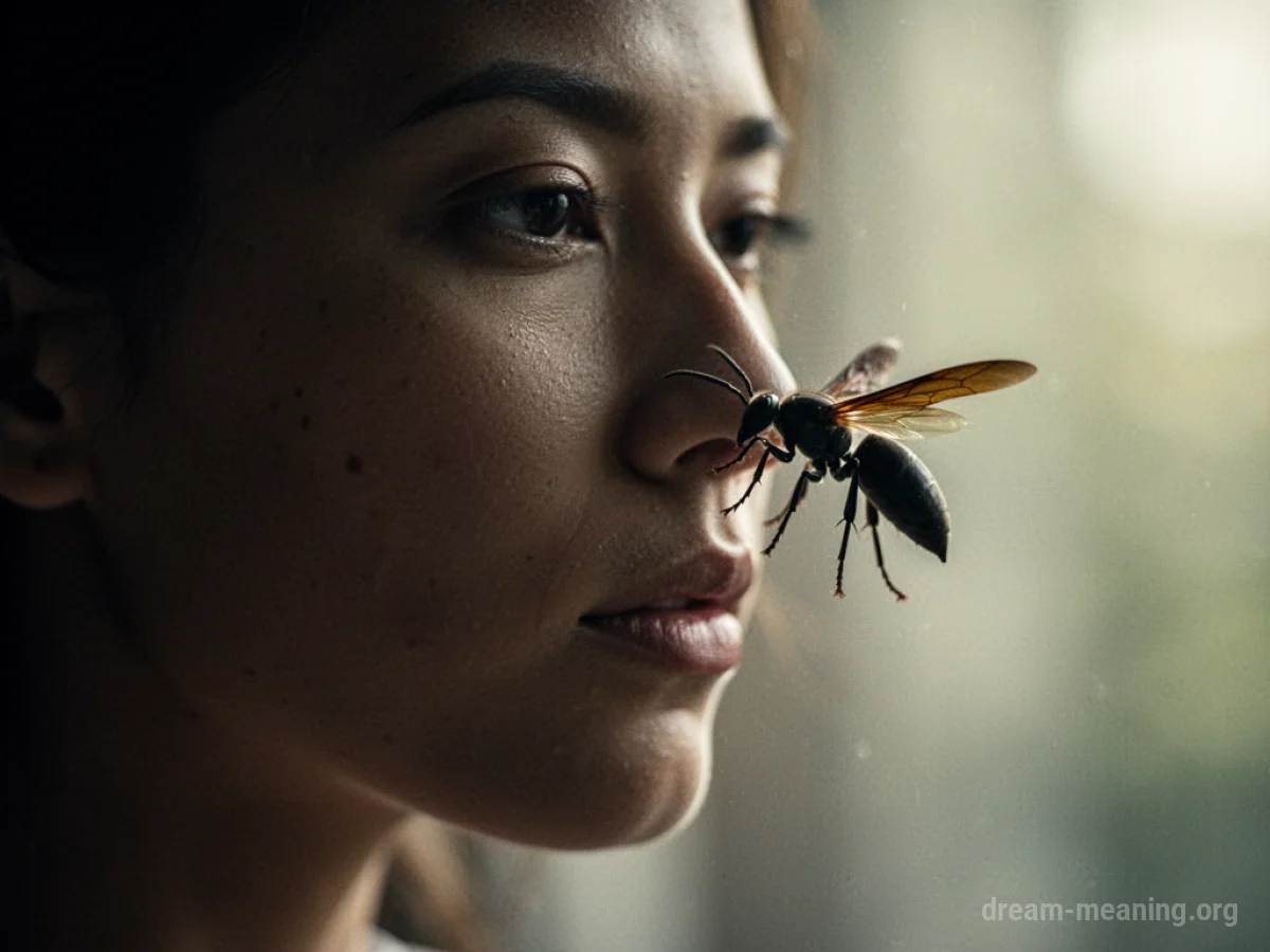 Silhouette of a face with a wasp hovering near the cheek.