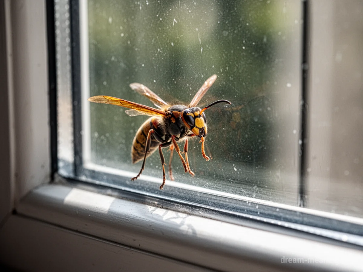 A wasp is visible on the exterior of a window pane.