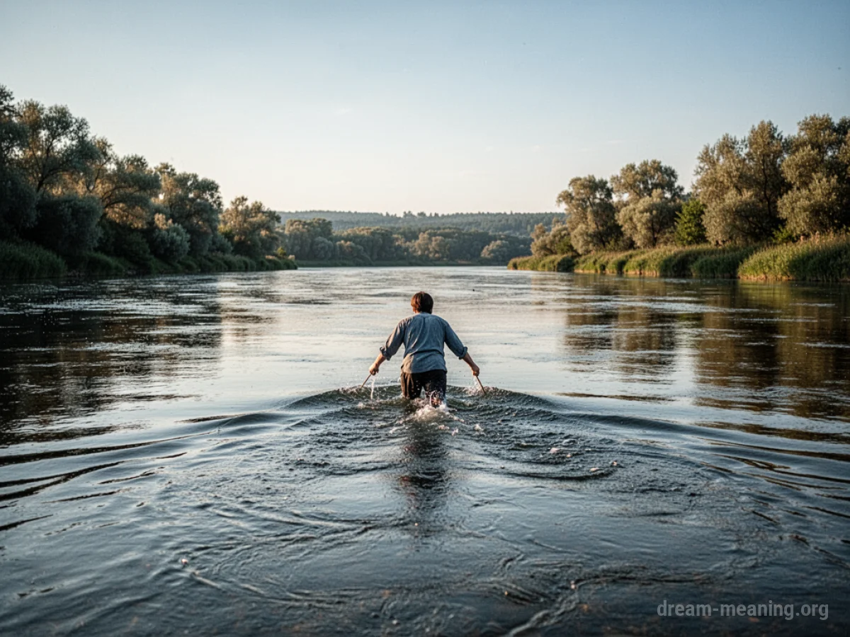 A person floating down a river.