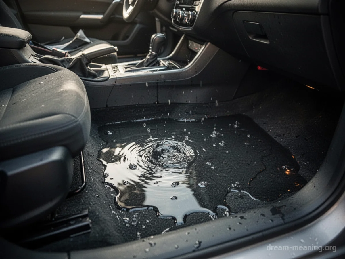 Water collecting on the floor of a car.