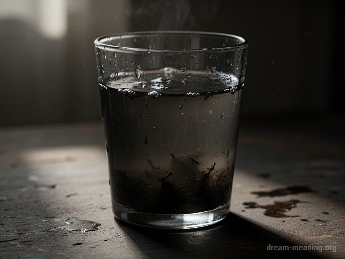 Dark, opaque liquid filling a transparent container.