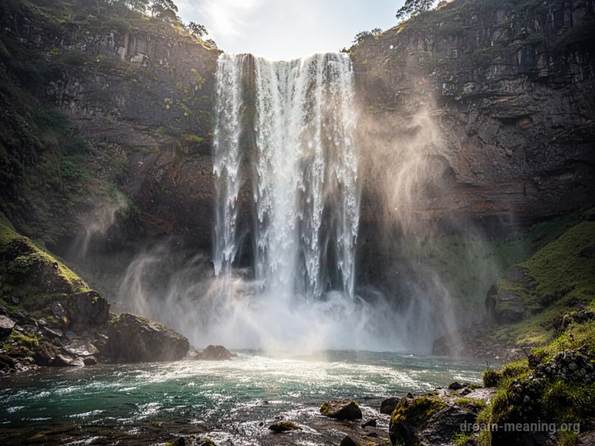 A large waterfall flowing over a cliff face.