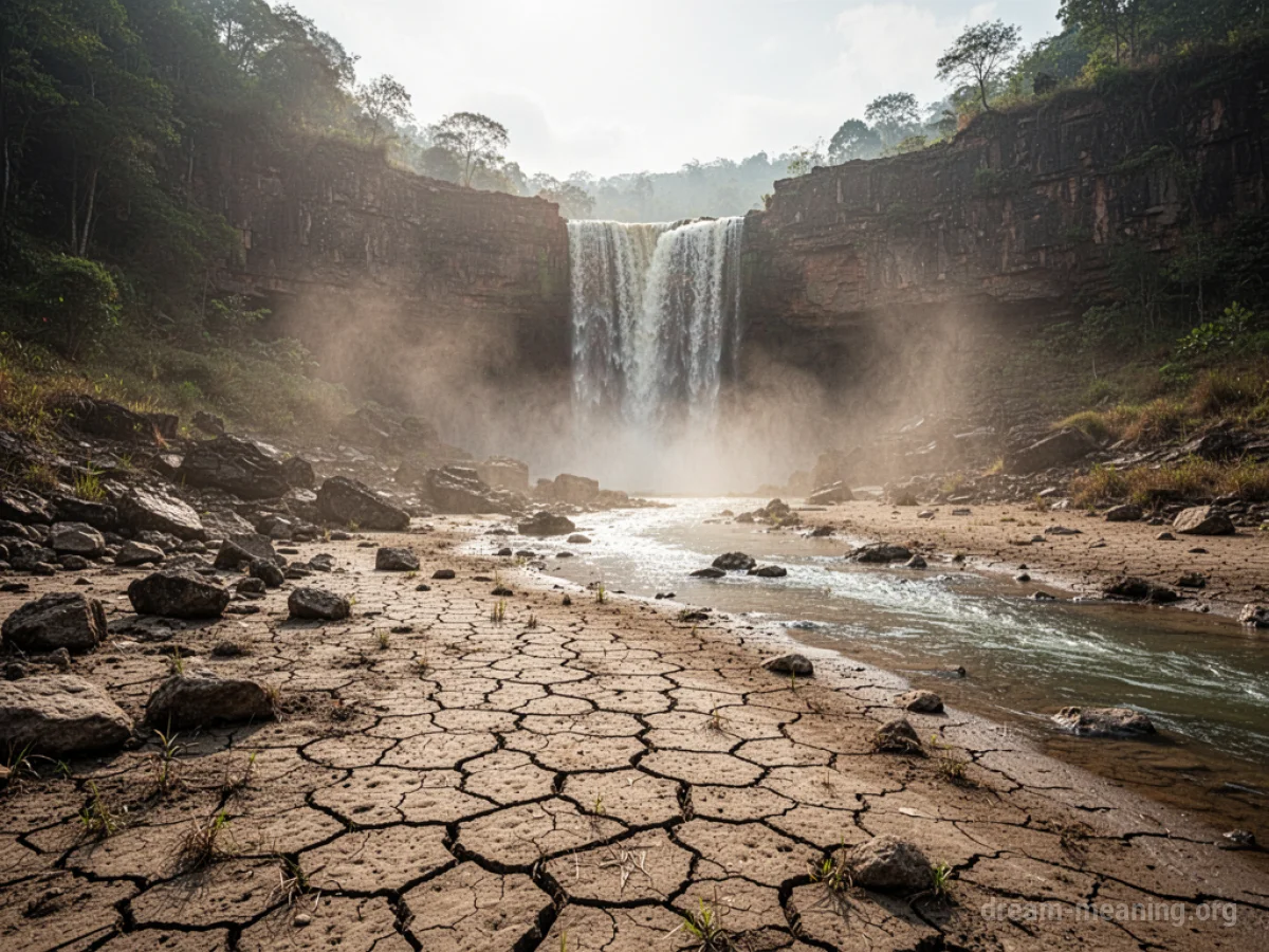 A barren, cracked earth where a waterfall used to be.