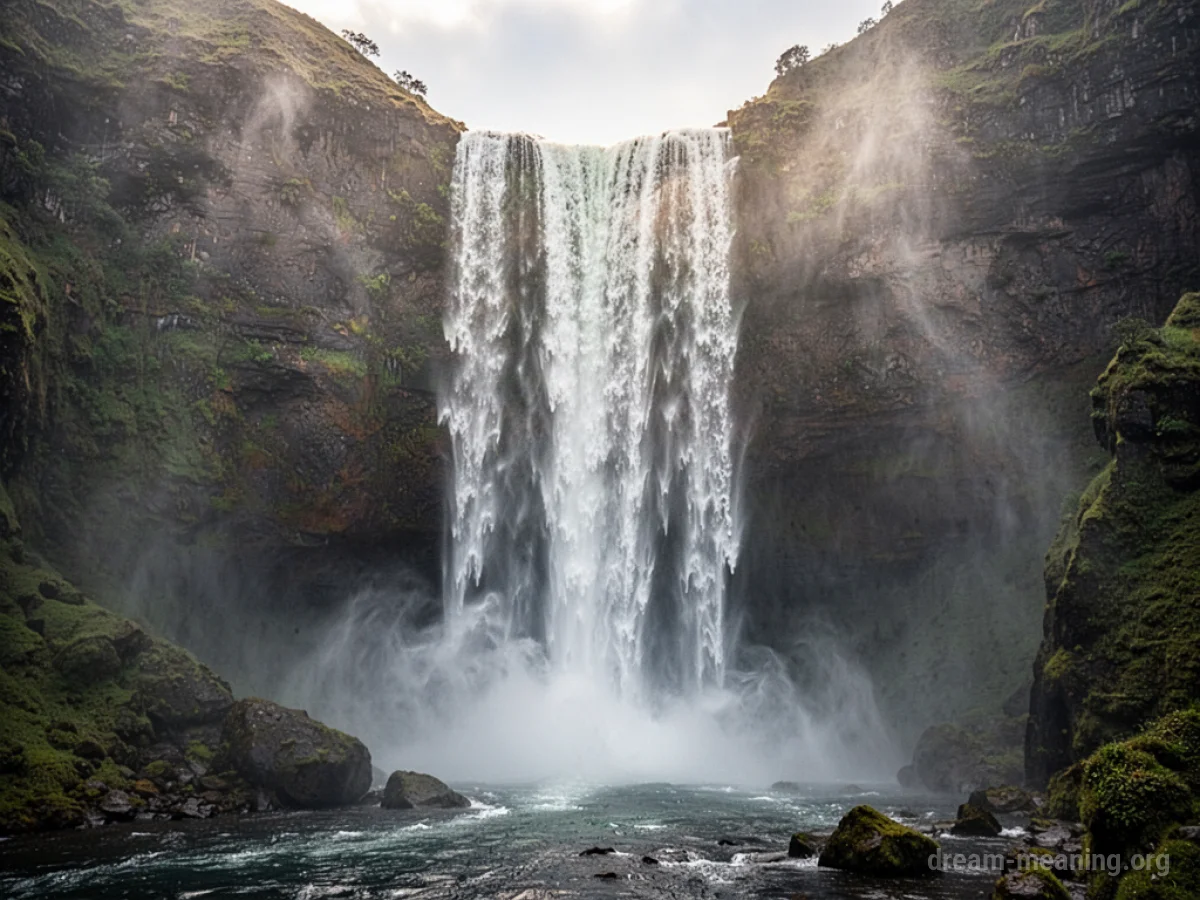 A waterfall flowing upwards.