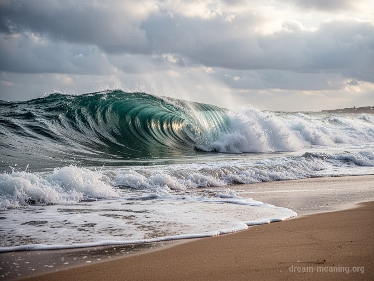 A large ocean wave breaking onto the shore.