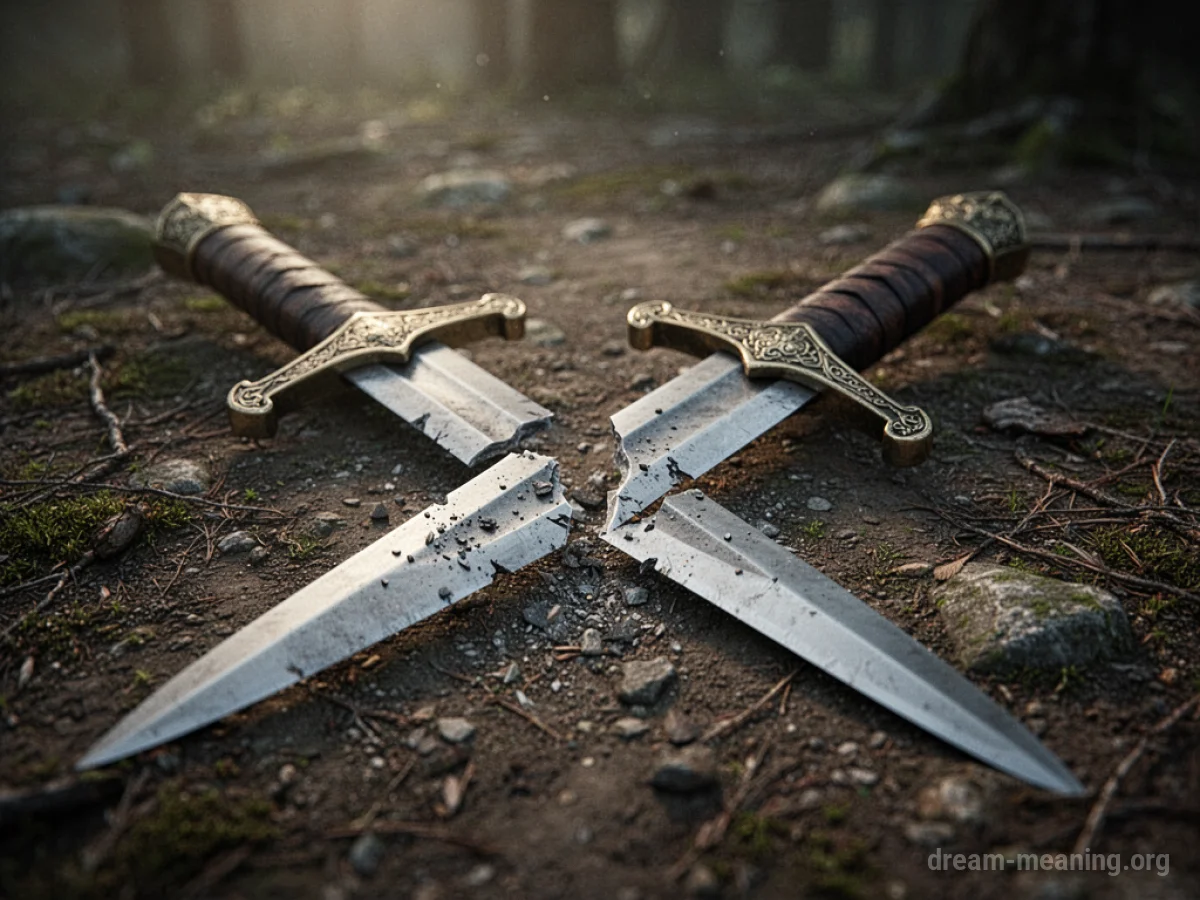 A broken sword lying on the ground.