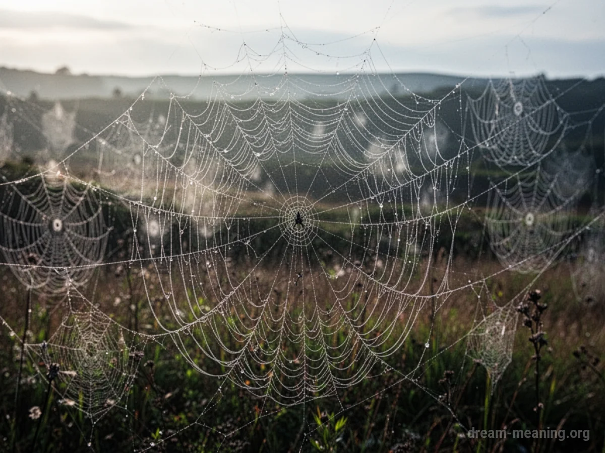 An expansive spider web covering a landscape.