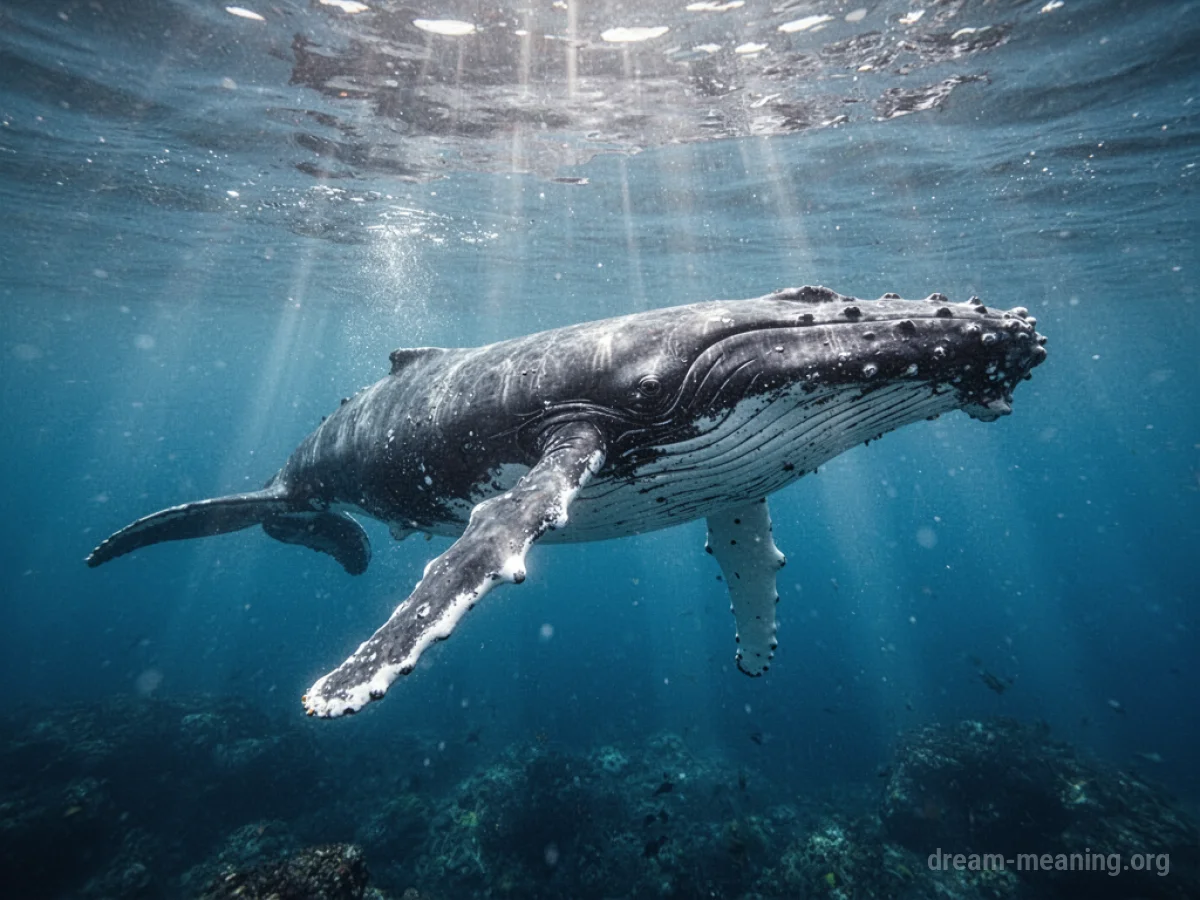 A whale swimming in very clear blue water.