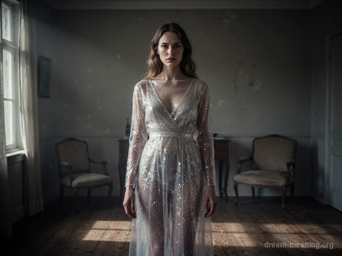 A translucent female figure in a dark room.