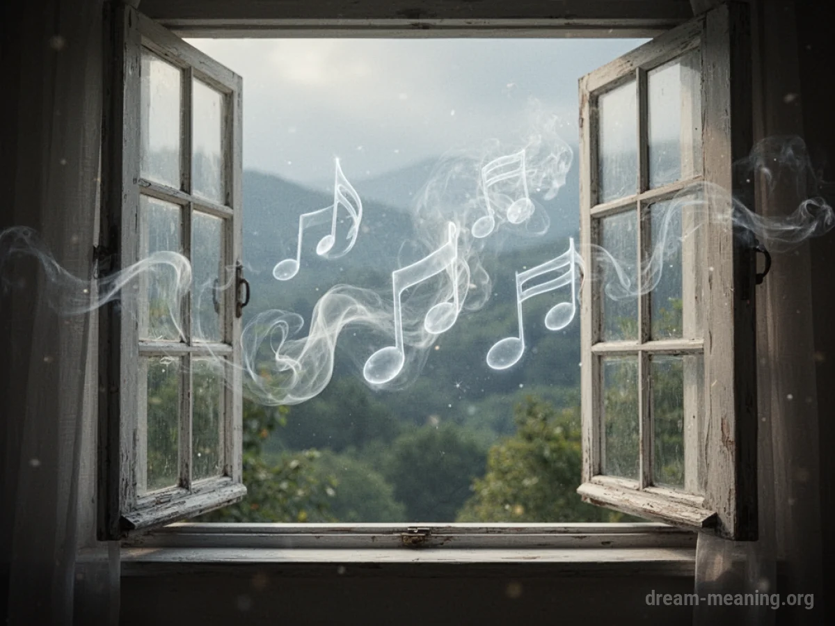 Translucent voices carried by wind through an open window.