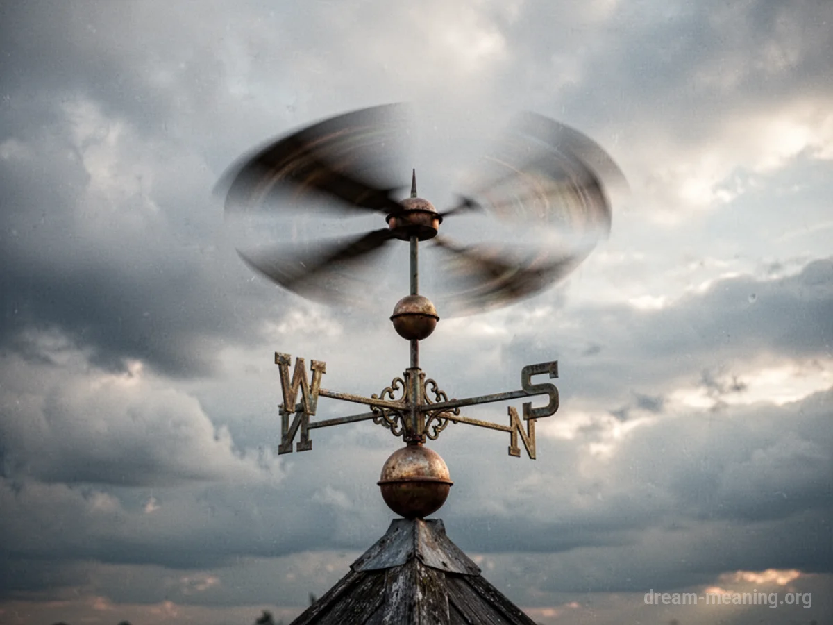 A weather vane spinning rapidly in different directions.