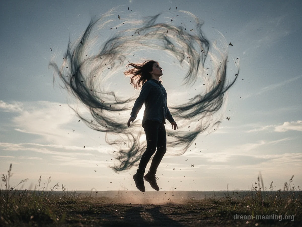 Silhouette of a person being lifted by wind.
