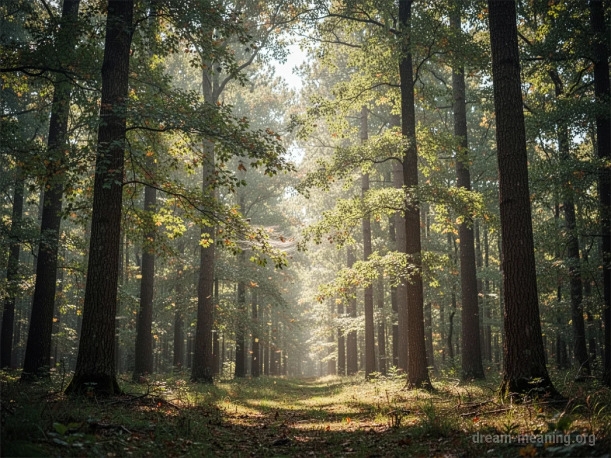 Sunlight filtering through the leaves of trees as a gentle wind blows.