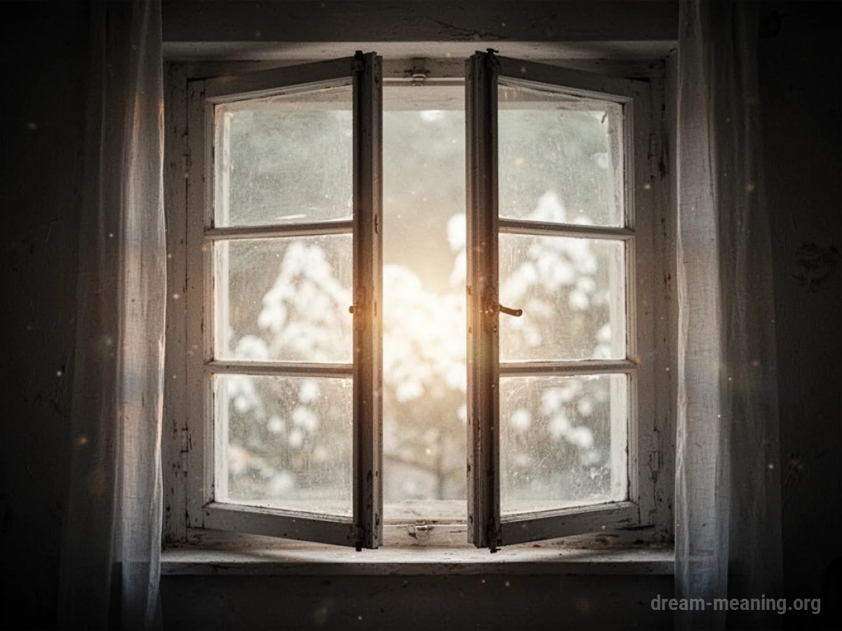 A window pane with a soft, glowing light emanating from its center.