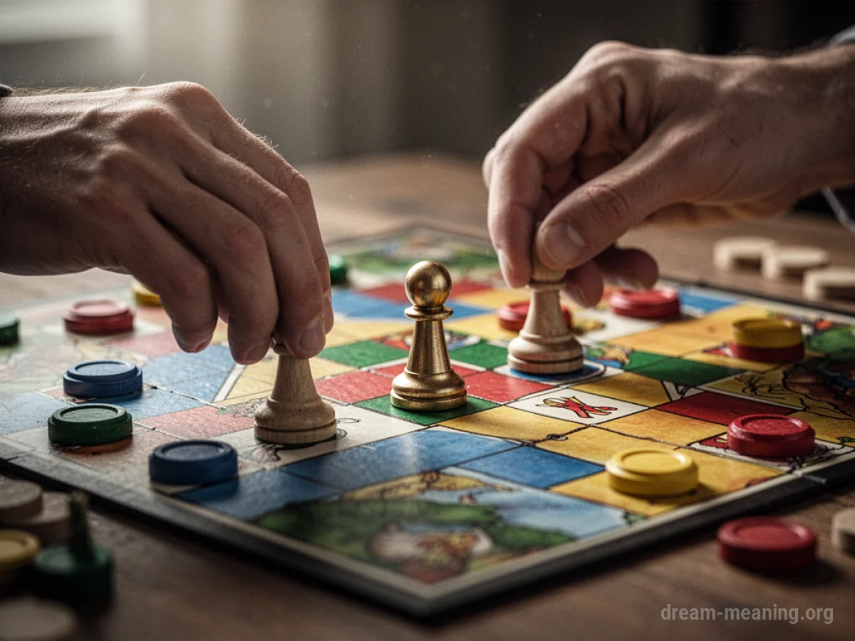 Hands moving game pieces on a board game.