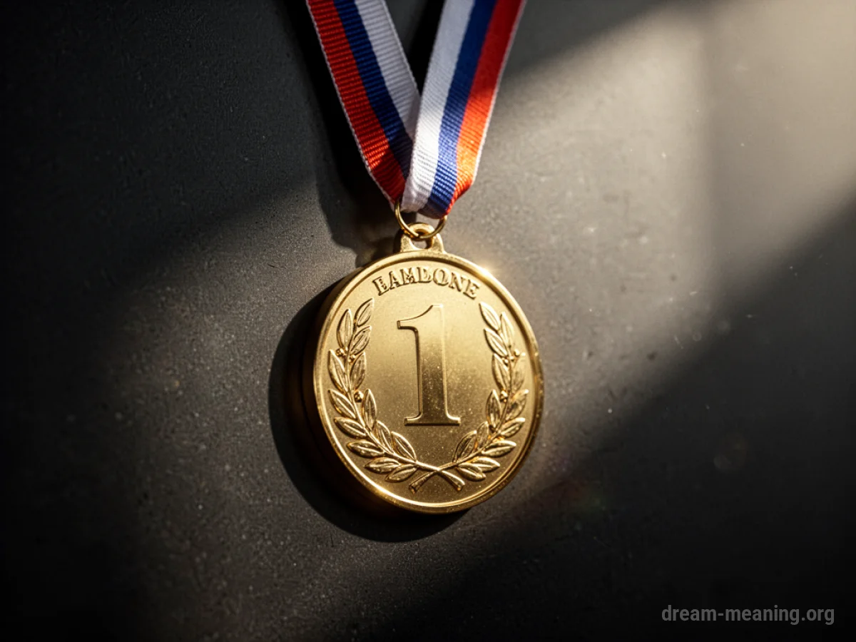 A close-up of a gold medal.