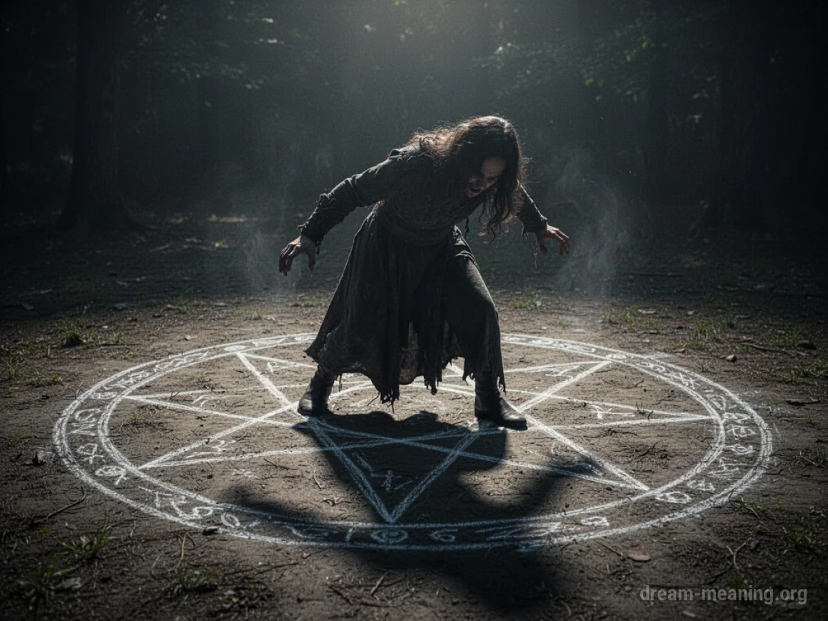 A silhouetted figure recoiling from a glowing circle on the ground.