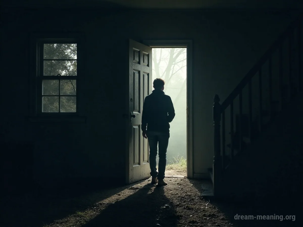Silhouette of a figure standing in the doorway of a dark room.