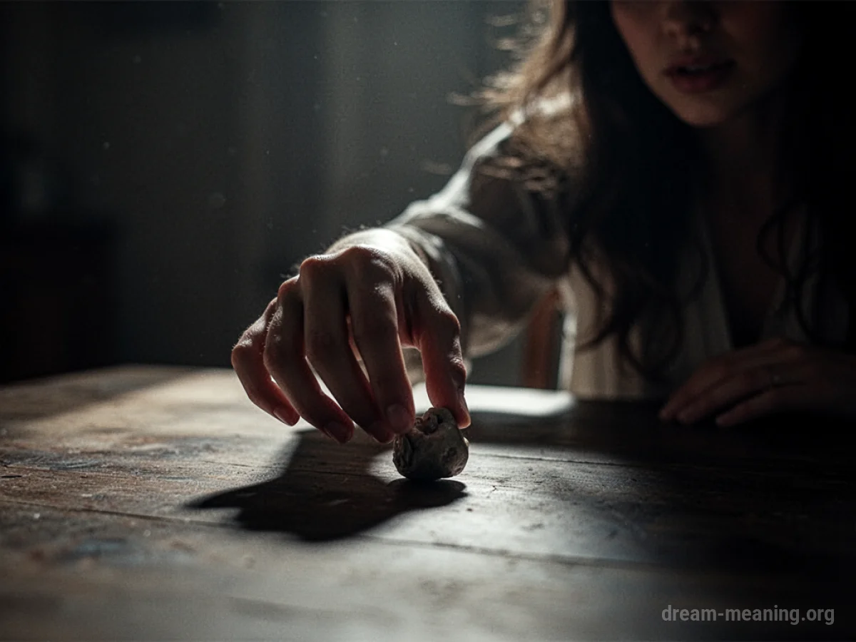 A silhouette of a woman's hand reaching towards a small object.
