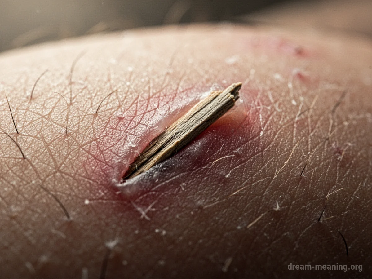 A small, thin piece of wood piercing the skin.
