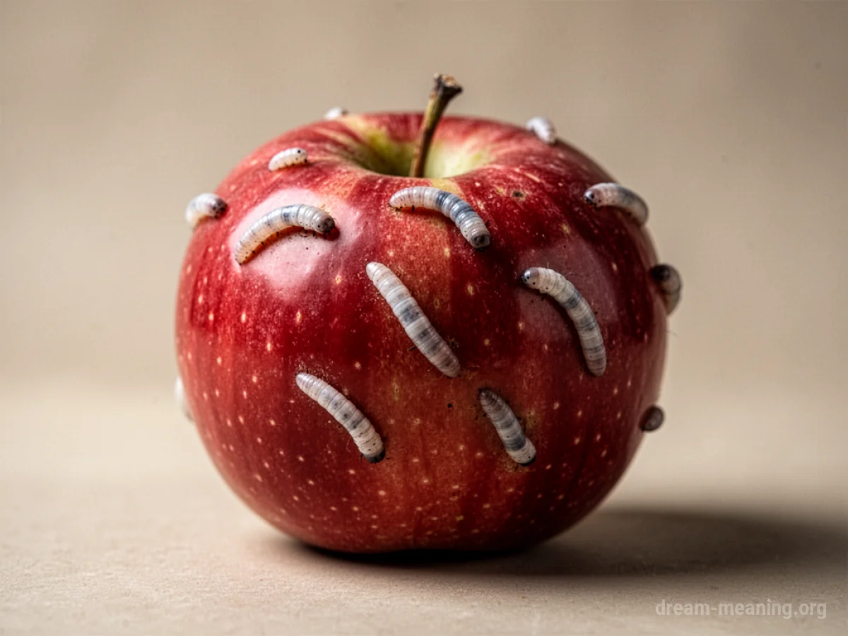 Several small, smooth worms on the surface of an apple.