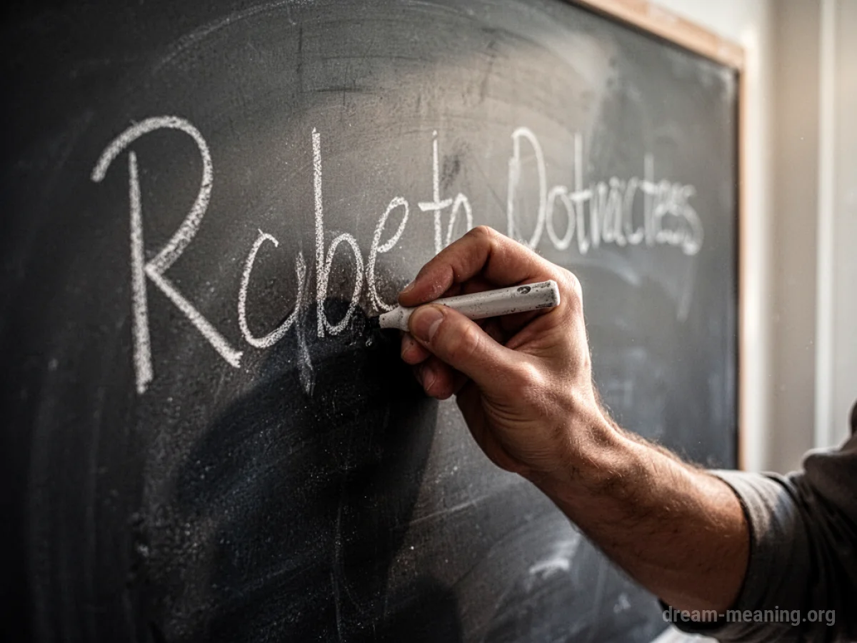 A hand holding chalk writing on a blackboard.
