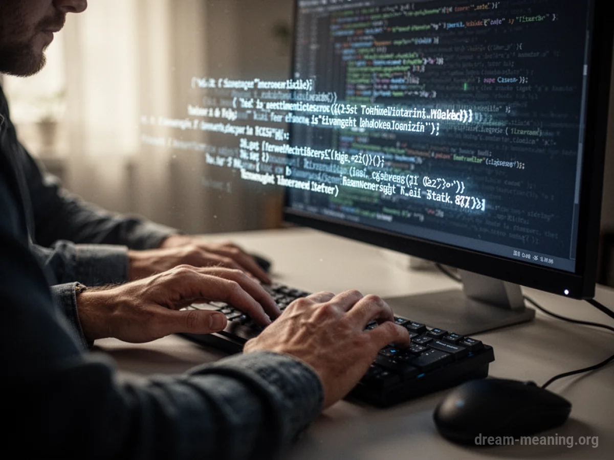 Hands typing on a computer keyboard with text appearing on the screen.