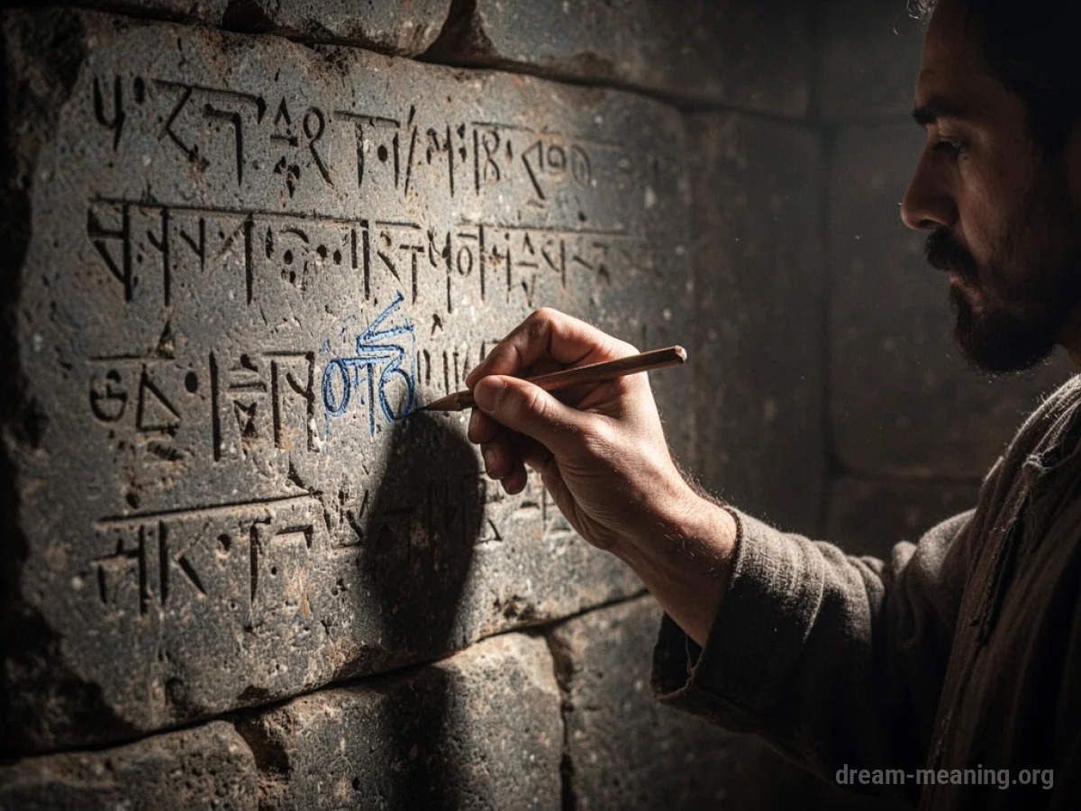 Ancient text inscribed on a stone wall.