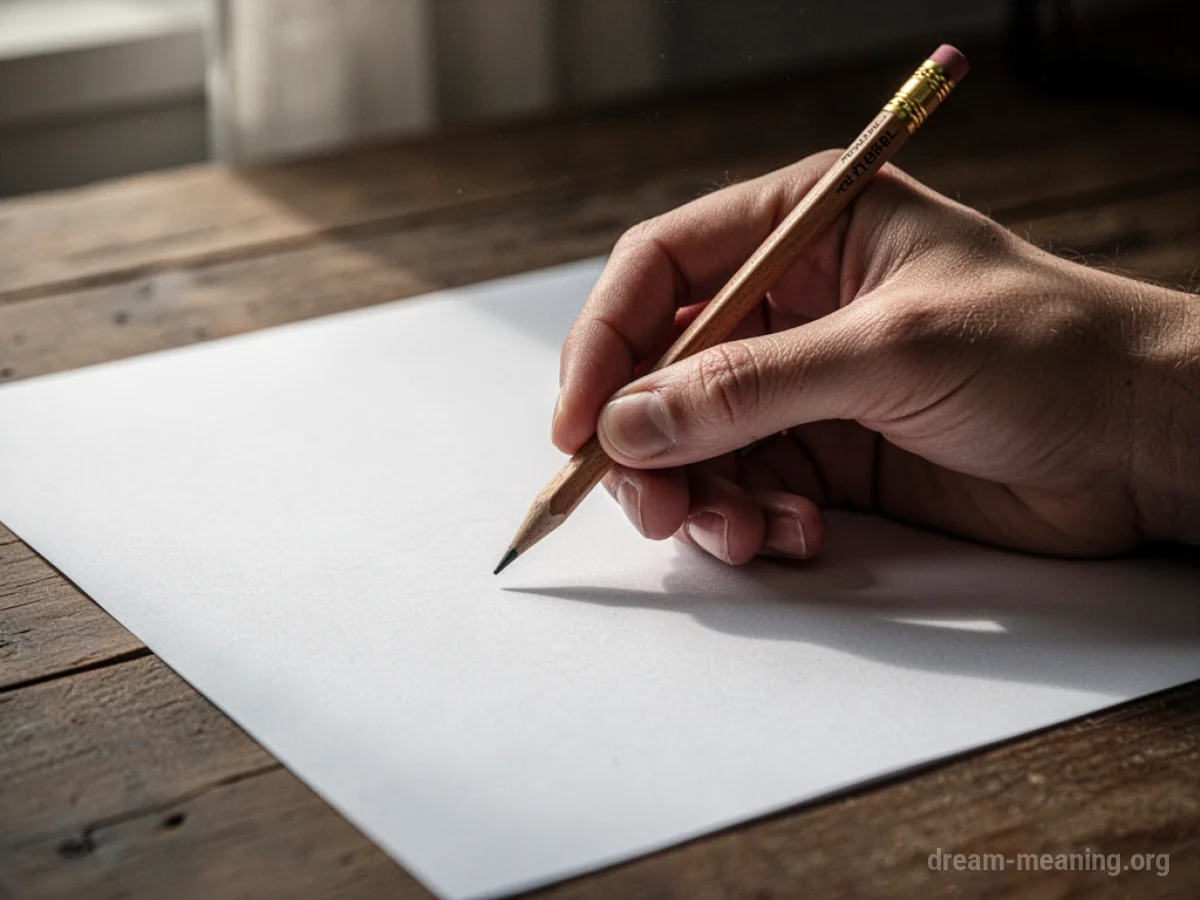 A hand holding a pencil ready to write on paper.