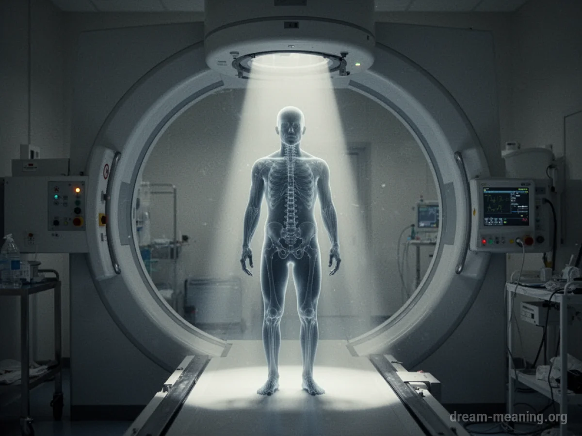 Silhouette of a person inside an X-ray scanner.