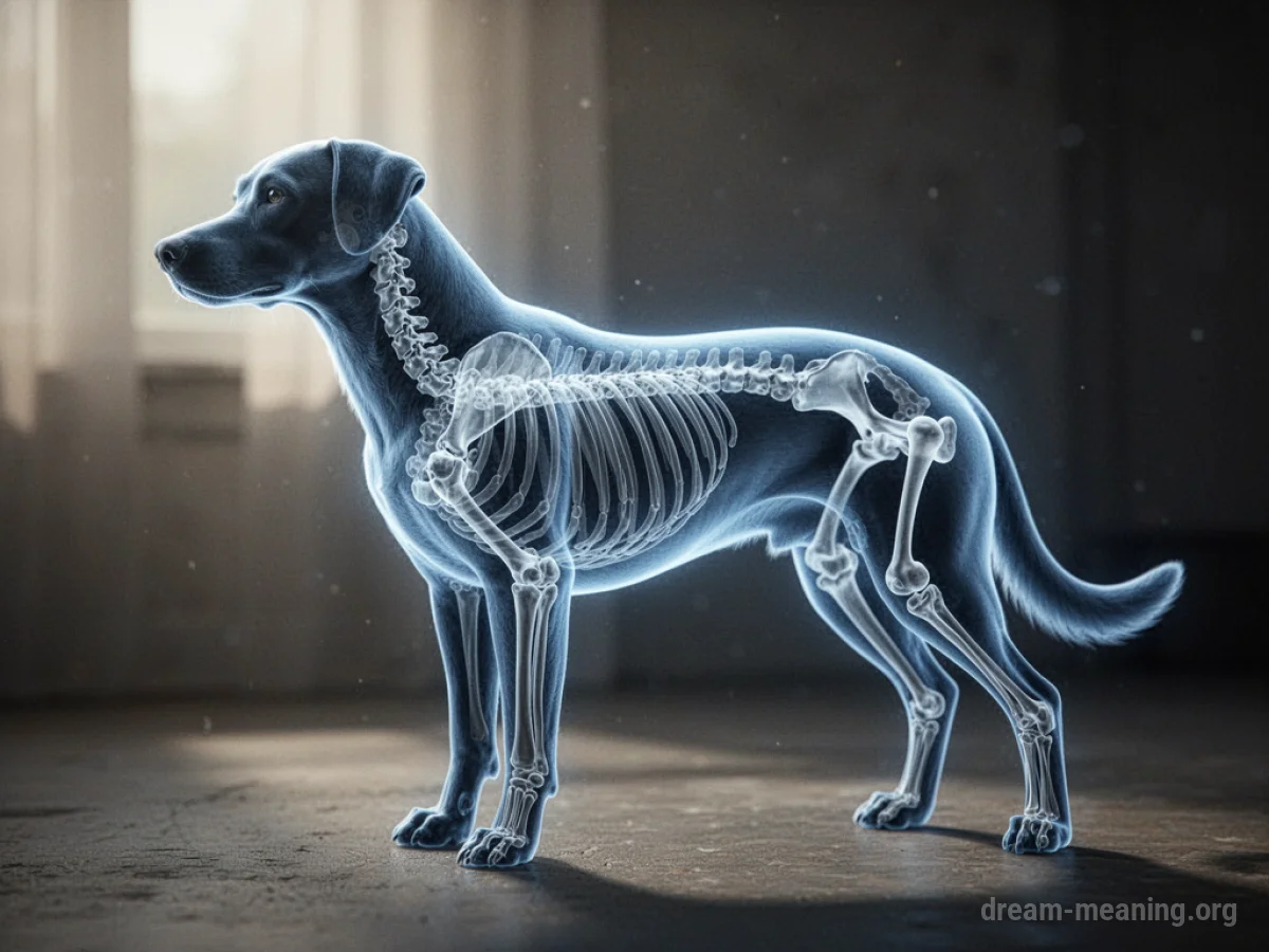 Silhouette of a dog with its bones visible through an x-ray effect.