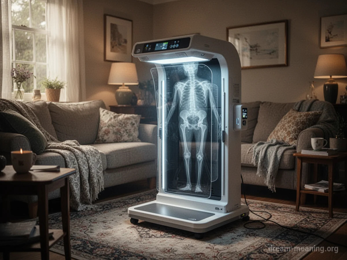 An X-ray machine stands in a domestic living room.